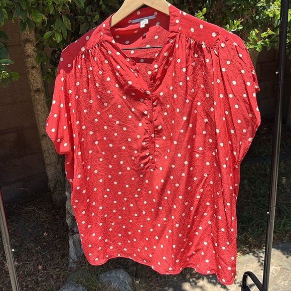 Gerard Darel 100% Silk Red and White Polka Dot Blouse - Picture 1 of 8